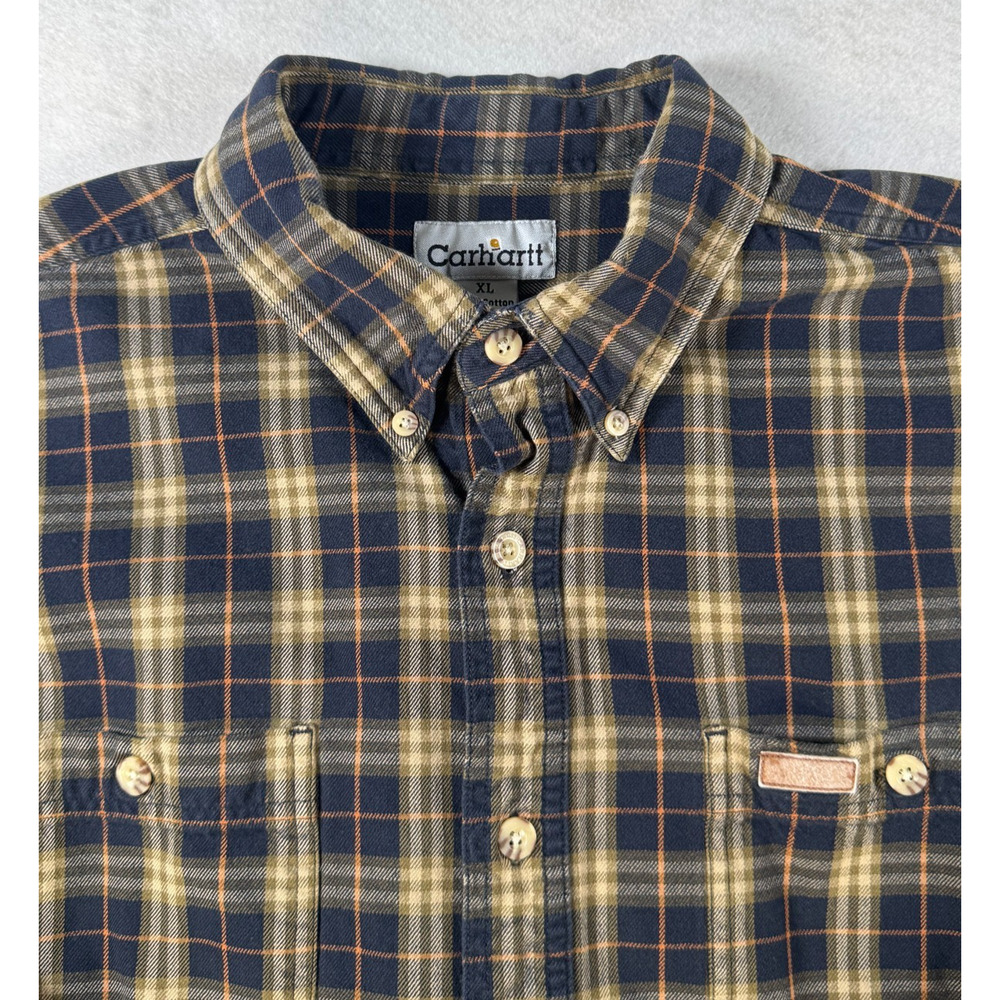 Carhartt Plaid Long Sleeve Button Up Shirt S34 USA Workwear Preppy Twill Mens XL